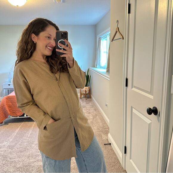 Chico’s Tan Neutral Cotton Linen Long Line Jacket 1 S/M - Picture 3 of 13